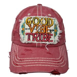 Good Vibe Tribe Strapback Baseball Cap Red One Size Distressed 4350 District